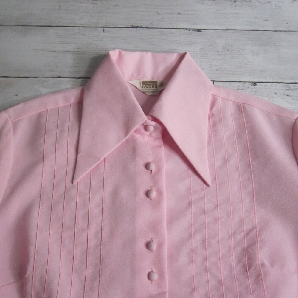 Montgomery Ward Vintage Women's Pink Top Size 36 M Long Sleeve 1970's Blouse - Picture 5 of 9